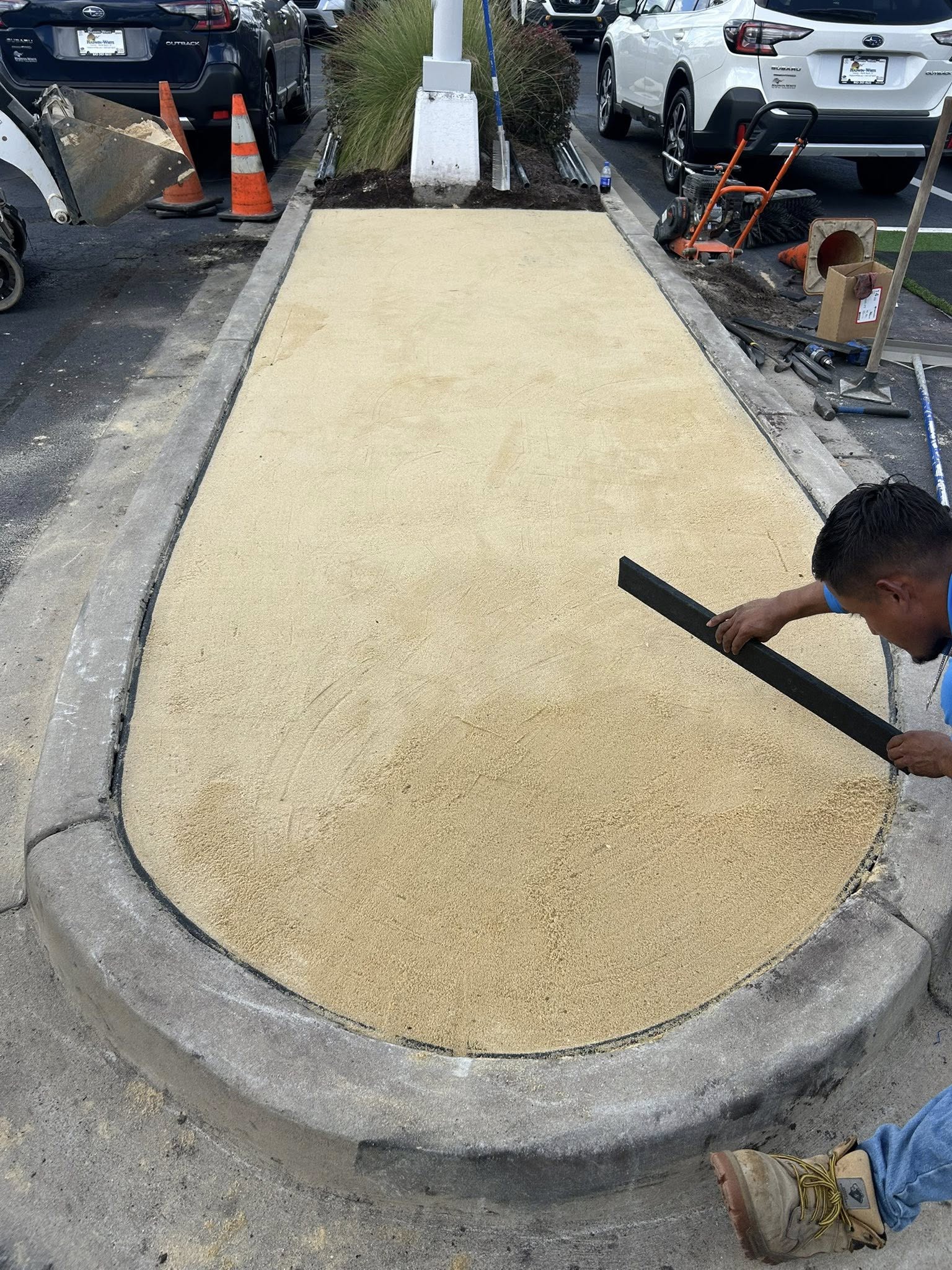 Removed shrubs, and installed artificial turf for dealership