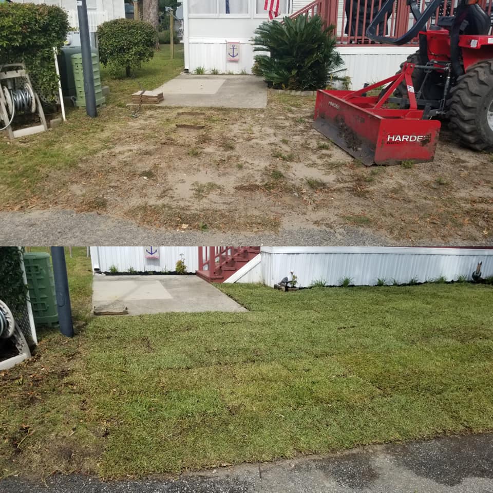 Removed old grass area, installed top soil, sod and mulch Myrtle Beach, SC 29582