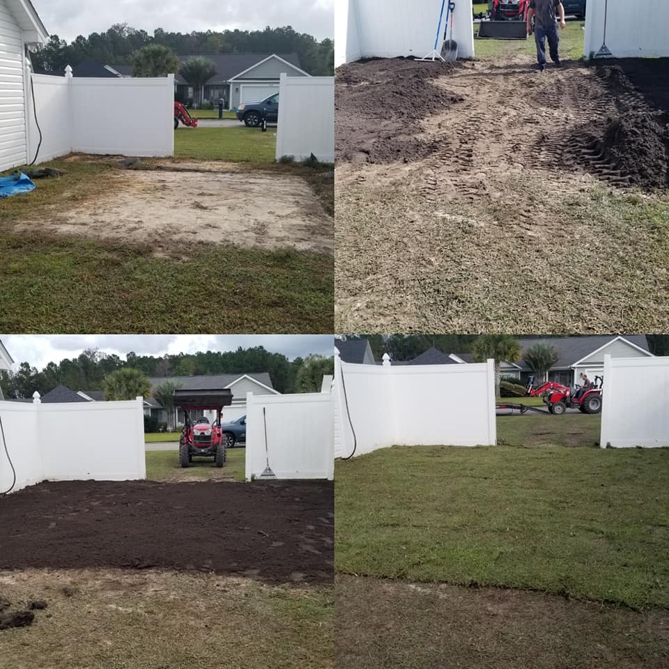 Removed old grass, old sand area, installed top soil, sod Longs, SC 29568