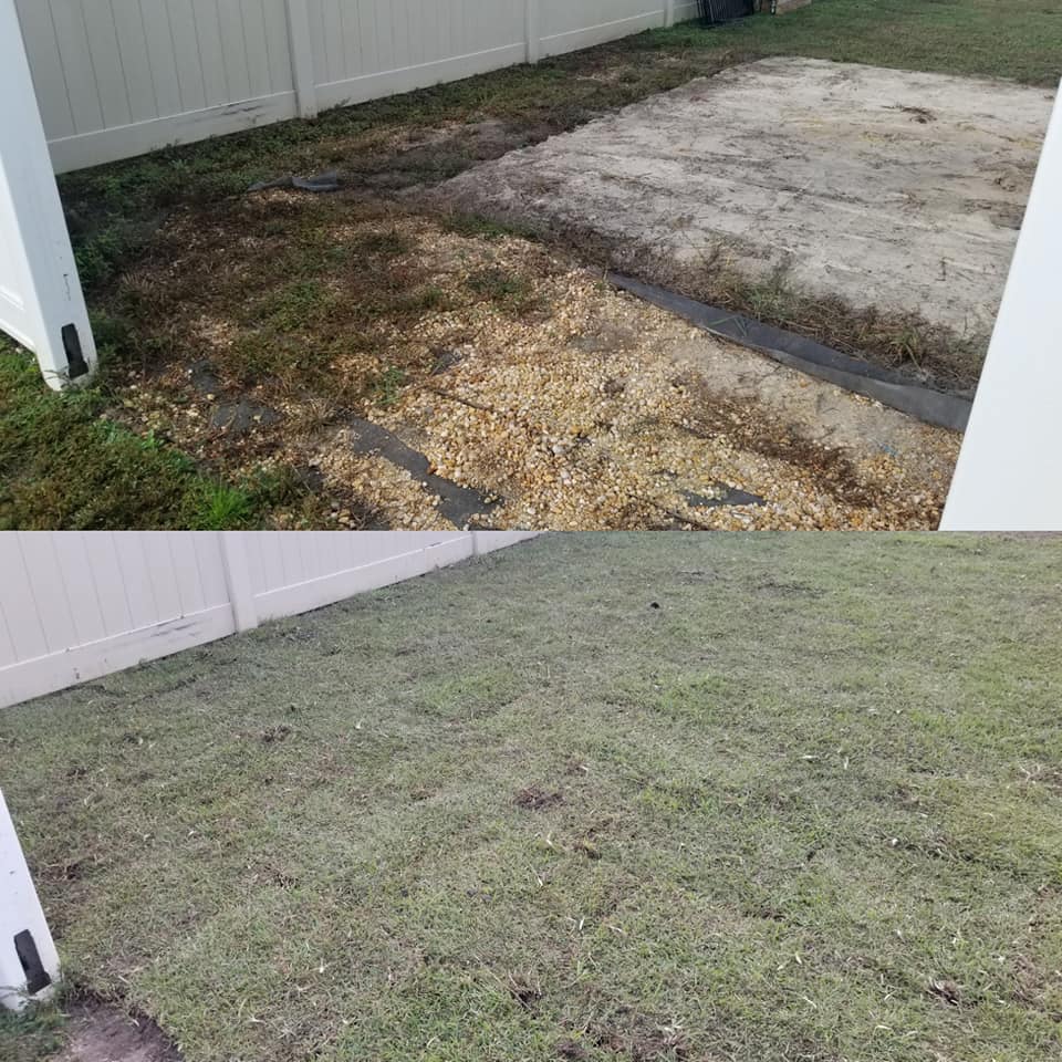 Removed old grass, old sand area, installed top soil, sod Longs, SC 29568