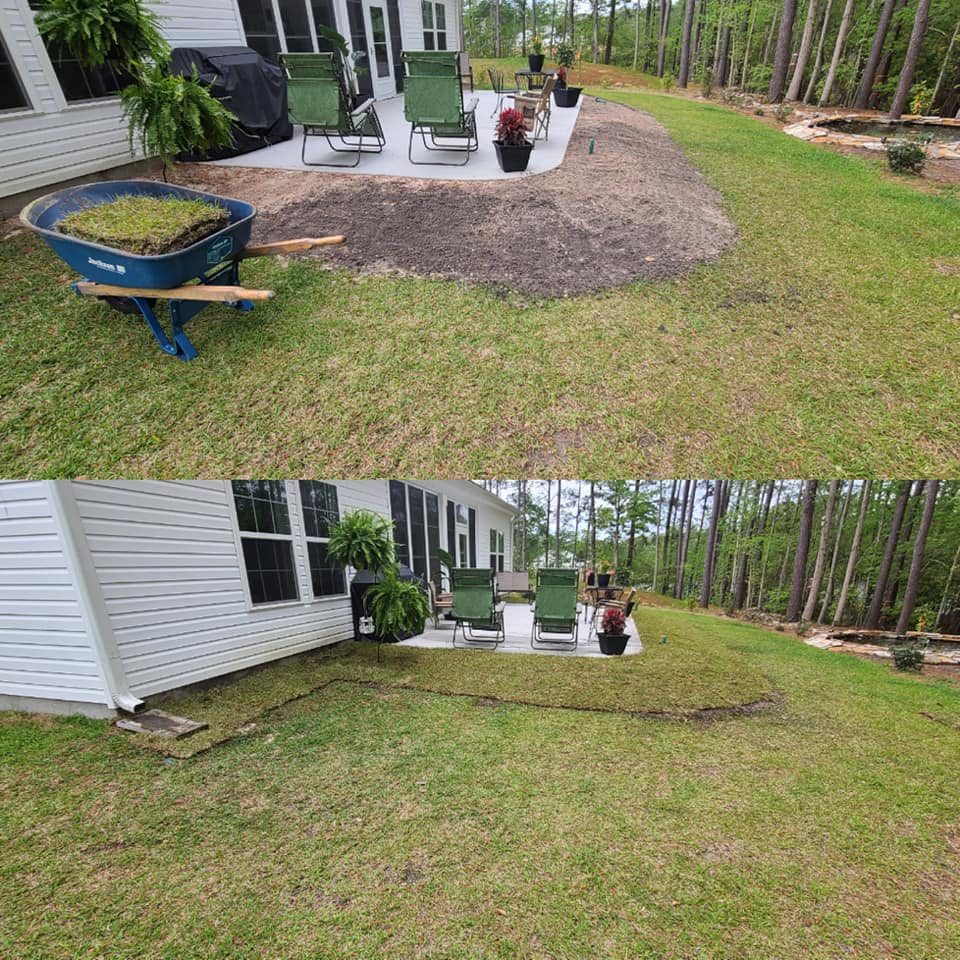 Brought in top soil and layed Centipede sod in Longs, SC 29568