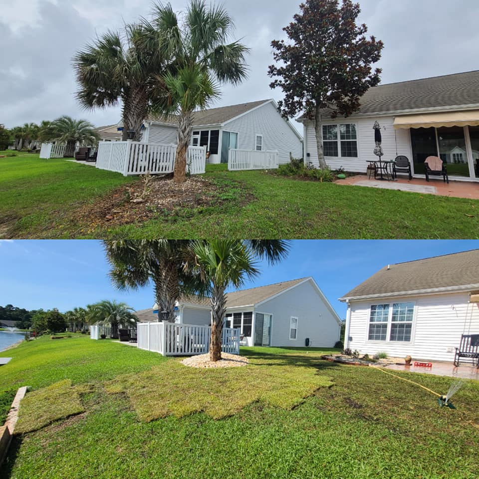 Removed trees, shrubs and installed beds with rock and sod Little River, SC 29566