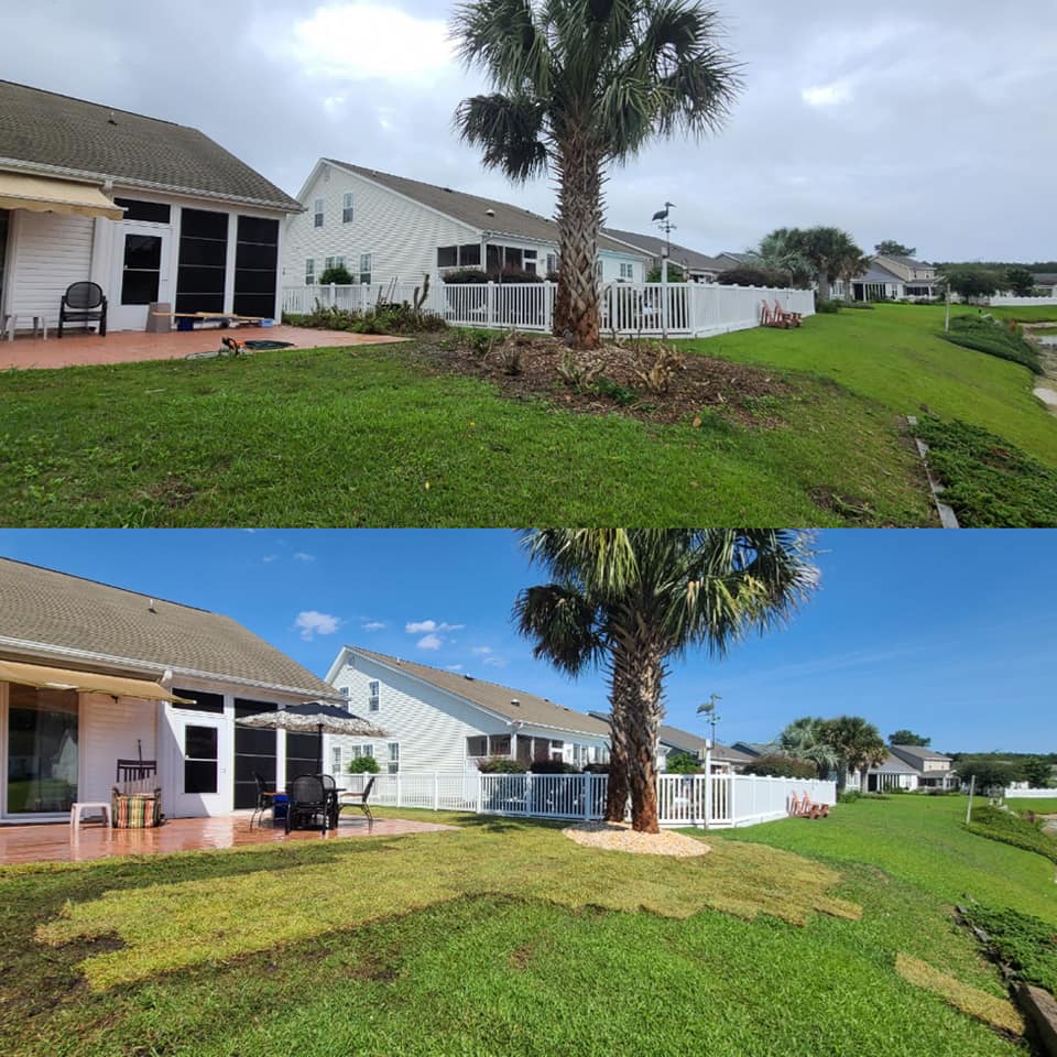 Removed trees, shrubs and installed beds with rock and sod Little River, SC 29566