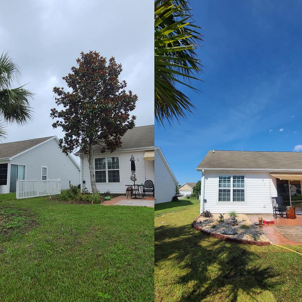 Removed trees, shrubs and installed beds with rock and sod Little River, SC 29566