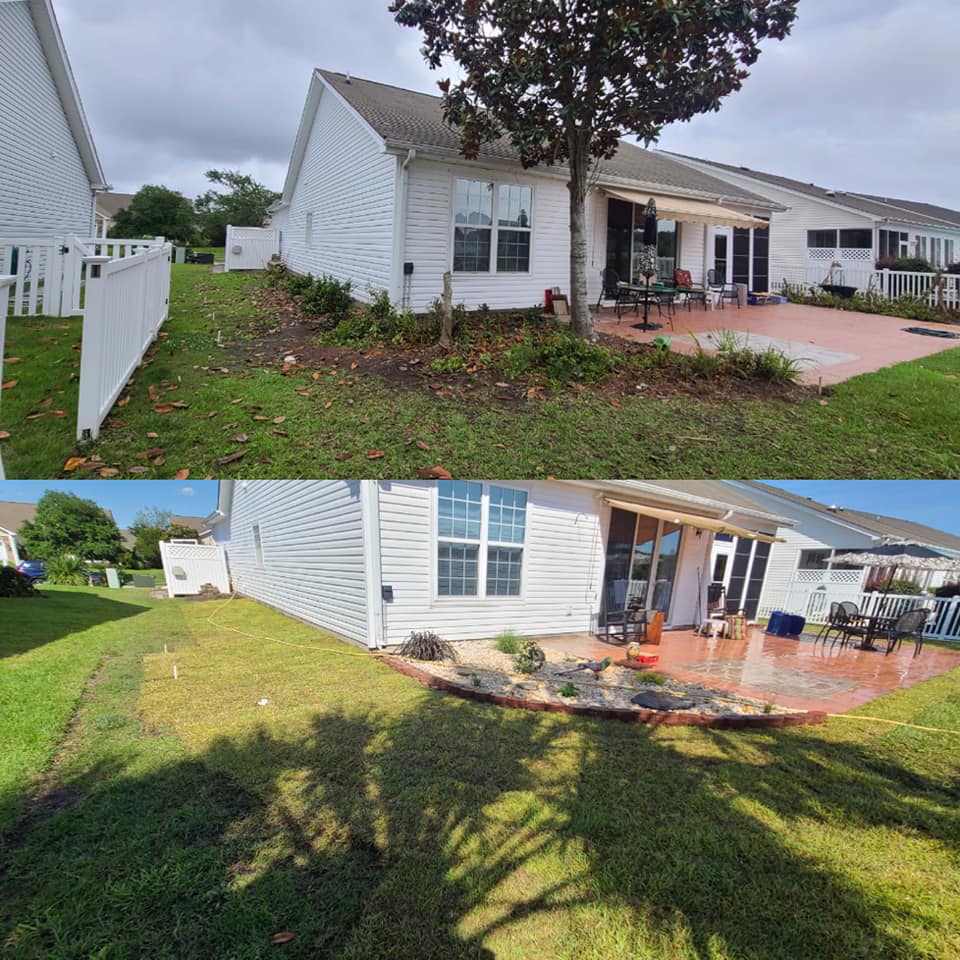 Removed trees, shrubs and installed beds with rock and sod Little River, SC 29566