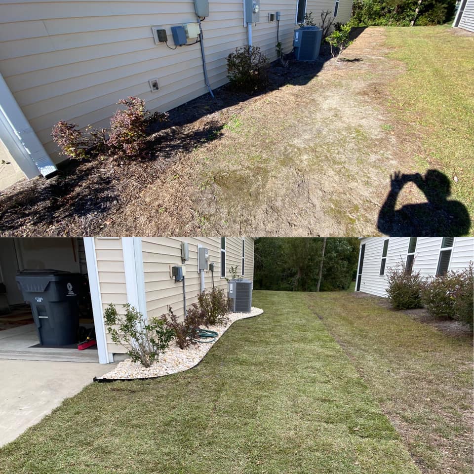Brought in 5 dump truck loads of fill and installed centipede sod