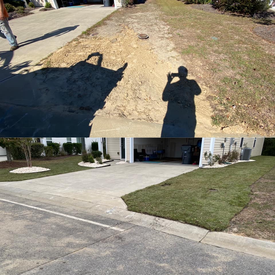 Brought in 5 dump truck loads of fill and installed centipede sod