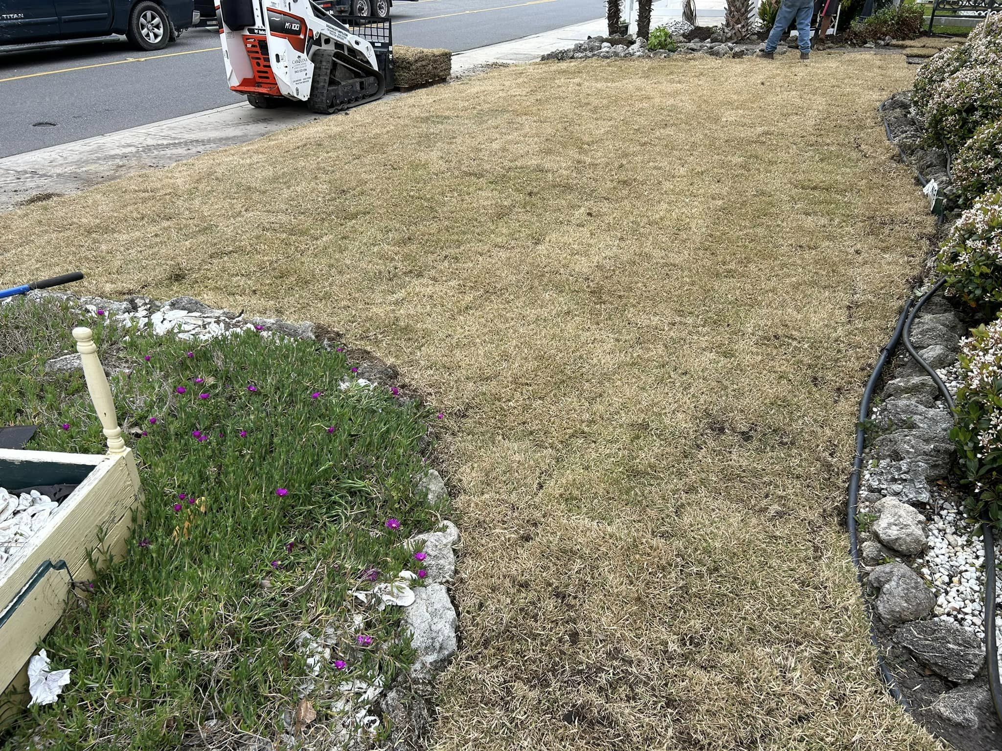 Removed old grass and installed Zoysia sod in Windy Hill,SC 29582