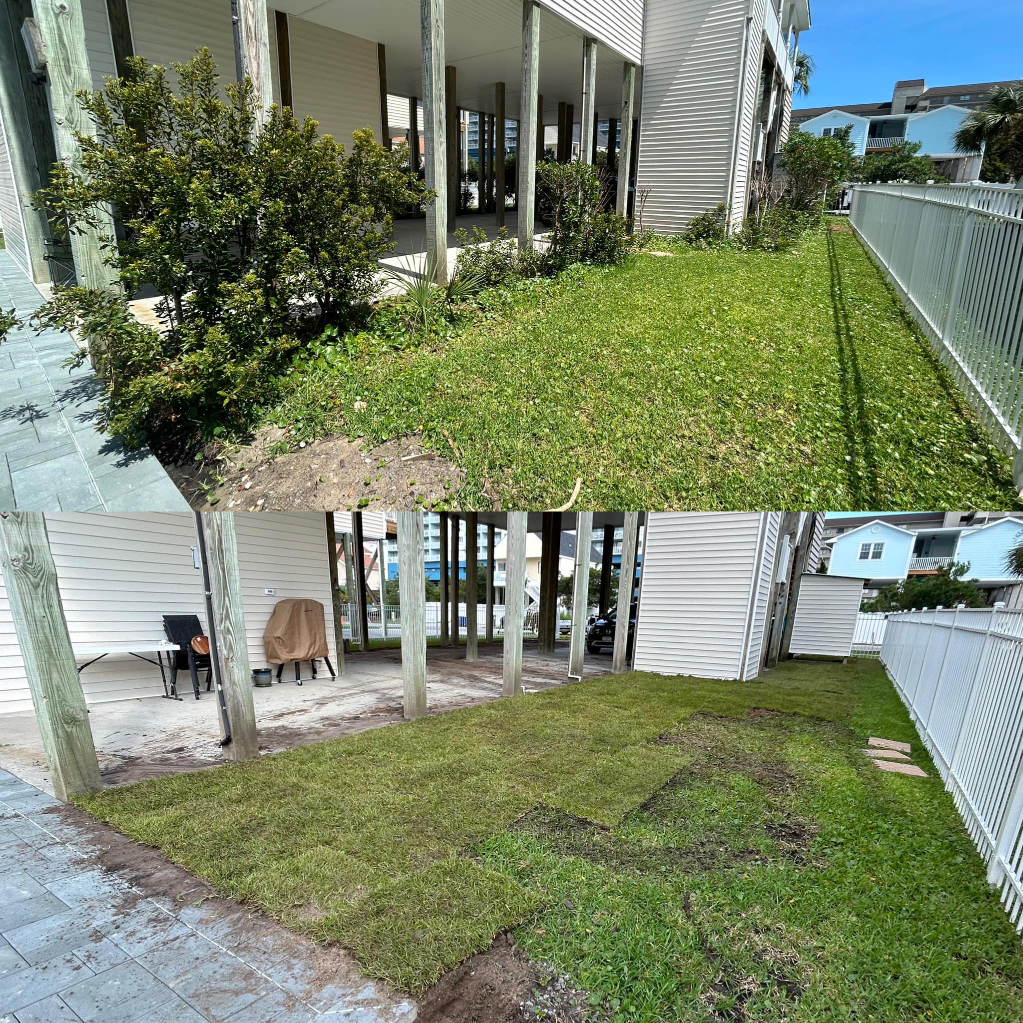 Removed Shrubs, repaired irrigation and installed sod in Windy Hill, SC 29582