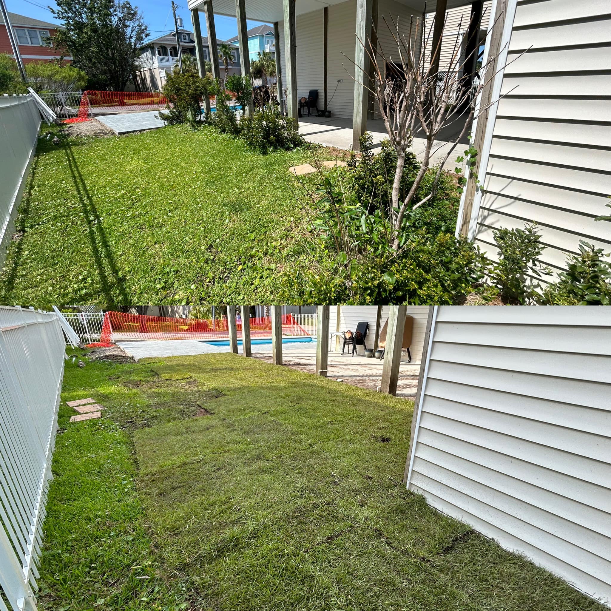 Removed Shrubs, repaired irrigation and installed sod in Windy Hill, SC 29582