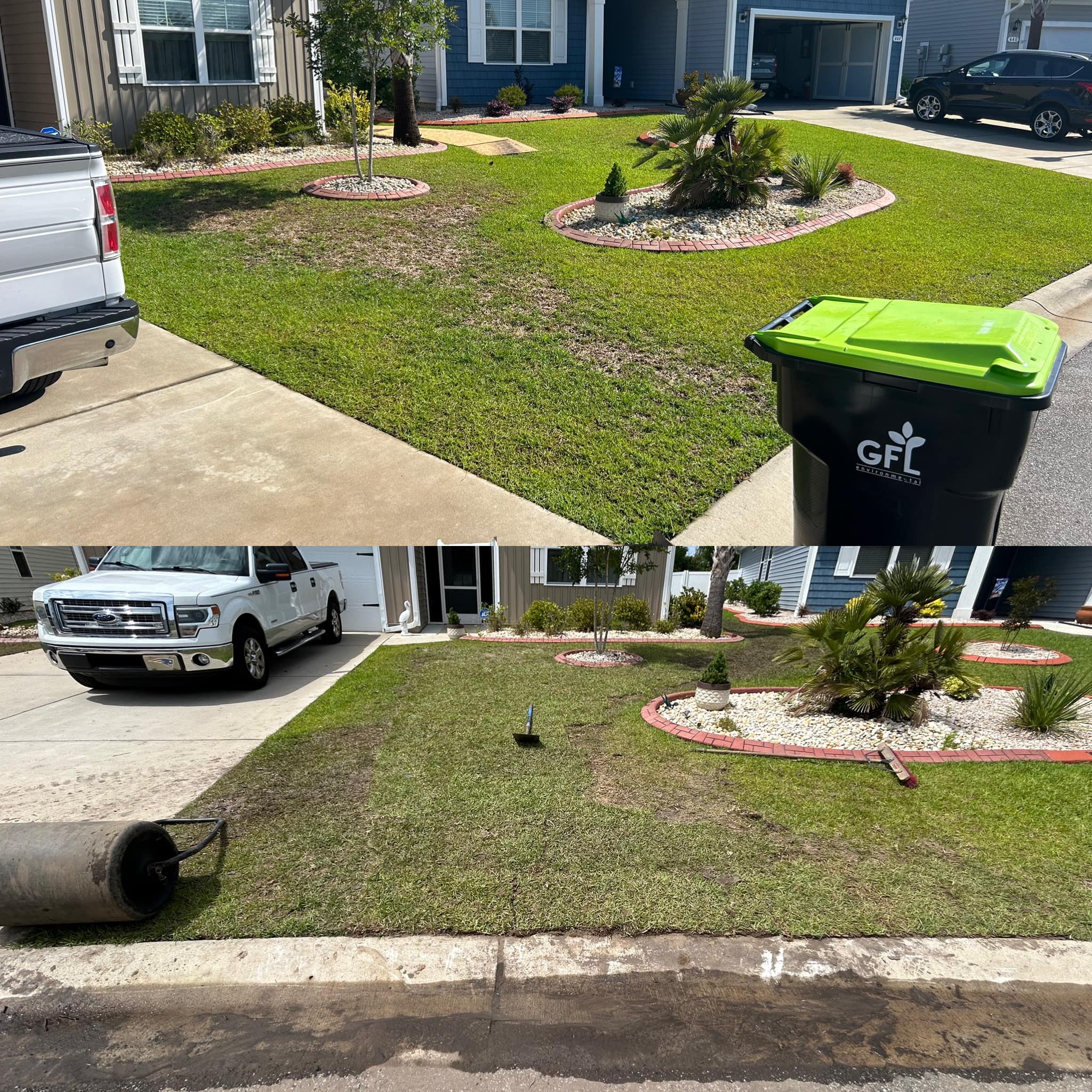 Removed old grass, added soil and installed Centipede sod down in Little River,SC 29566