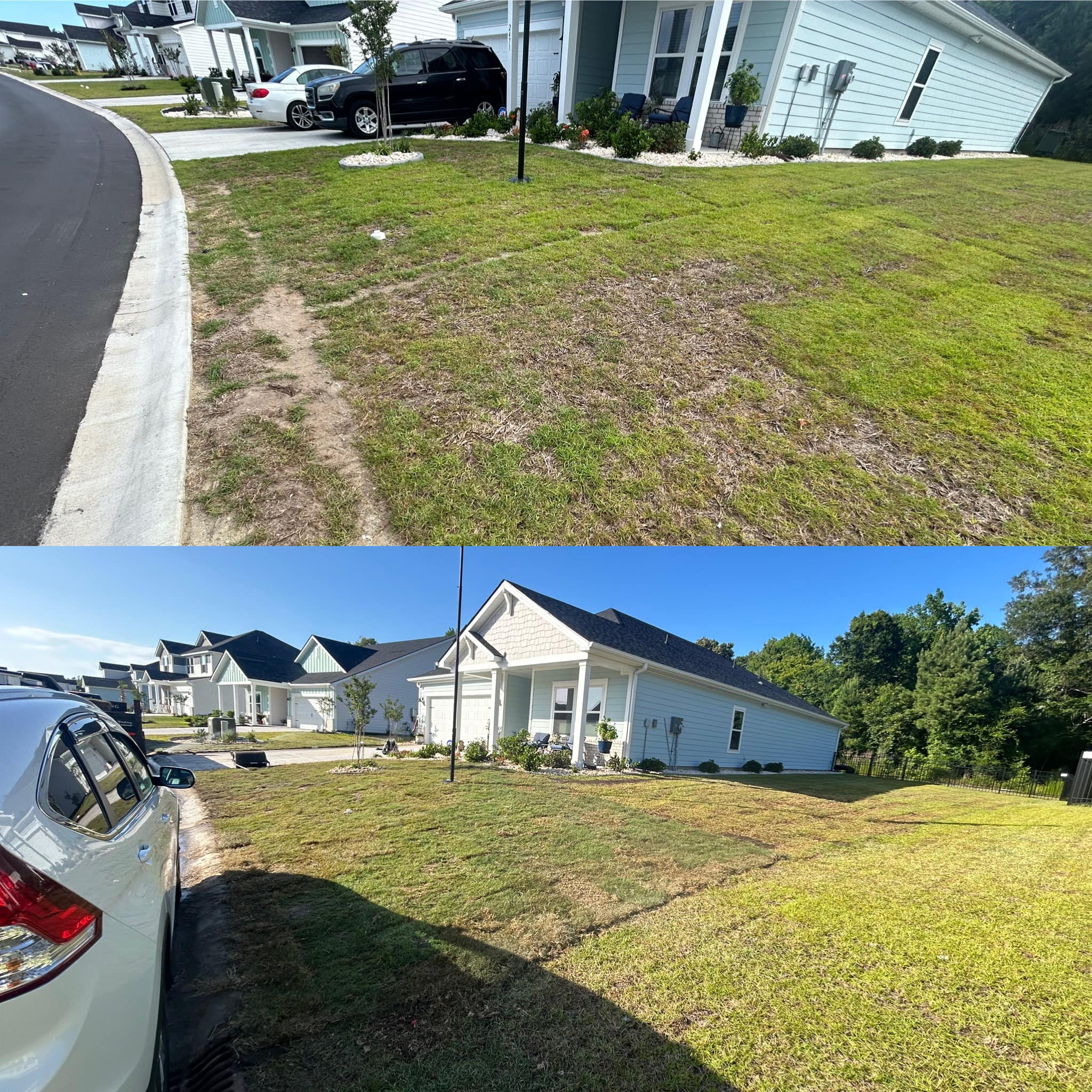 Removed old grass, added soil and installed Bermuda sod down in North Myrtle Beach,SC 29582