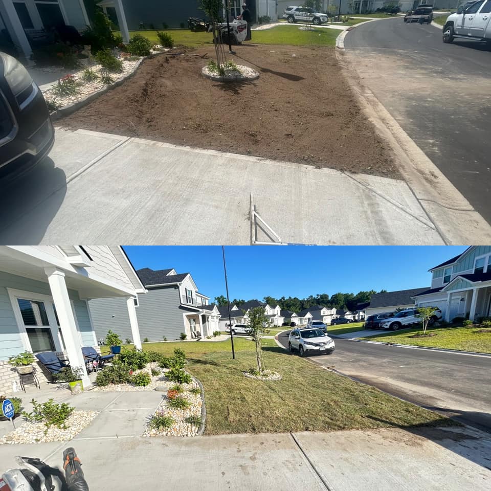 Removed old grass, added soil and installed Bermuda sod down in North Myrtle Beach,SC 29582