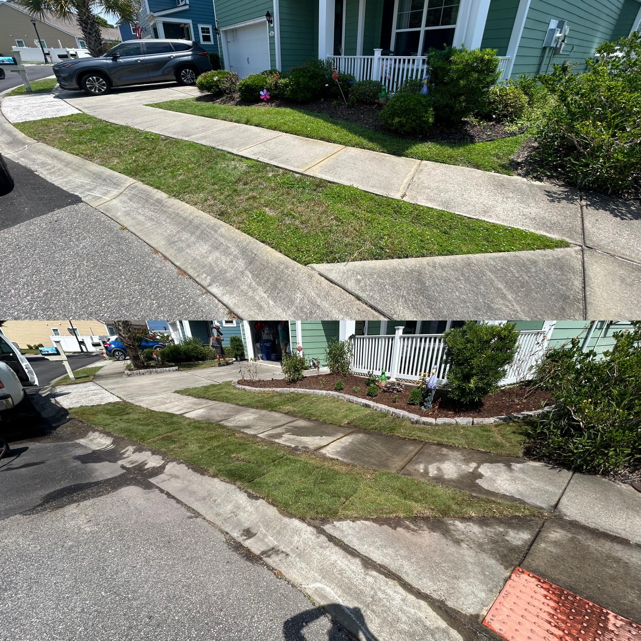 Removed old grass, added soil and installed Emerald Green Zoysia sod down in North Myrtle Beach,SC 29582