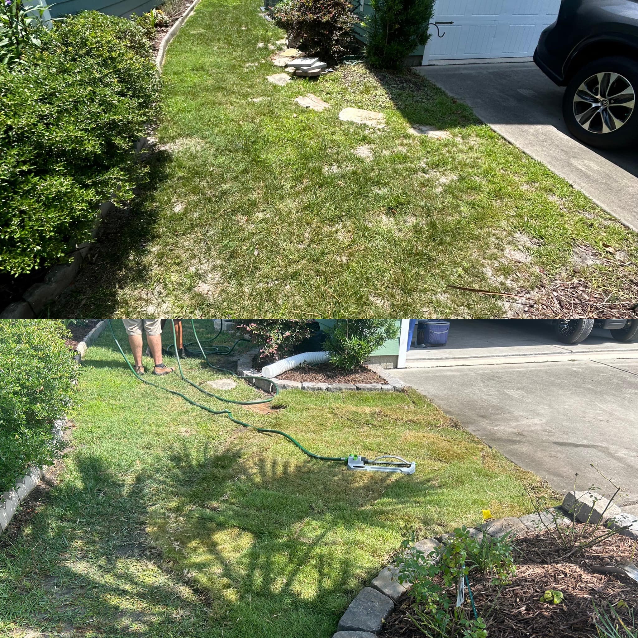 Removed old grass, added soil and installed Emerald Green Zoysia sod down in North Myrtle Beach,SC 29582