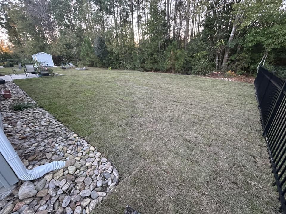 Removed old grass, added soil and installed Centipede, drainage and removed 2 trees in Longs,SC 29568