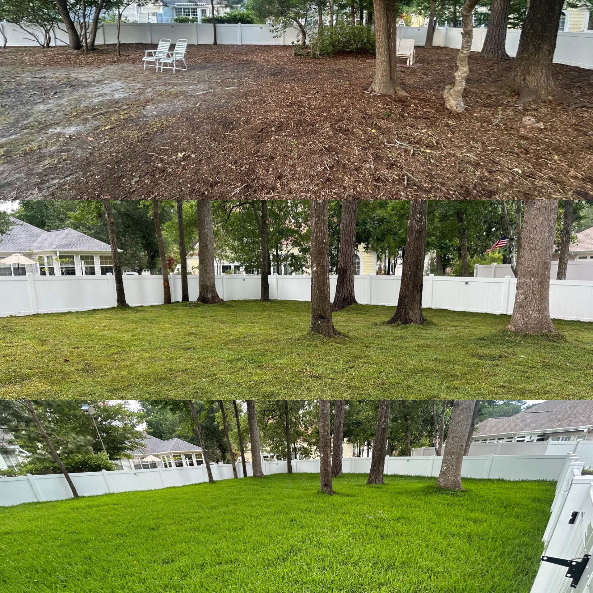 Removed 20 trees, trimmed 20 trees, added soil and installed high end St. Augutine in Little River,SC 29566