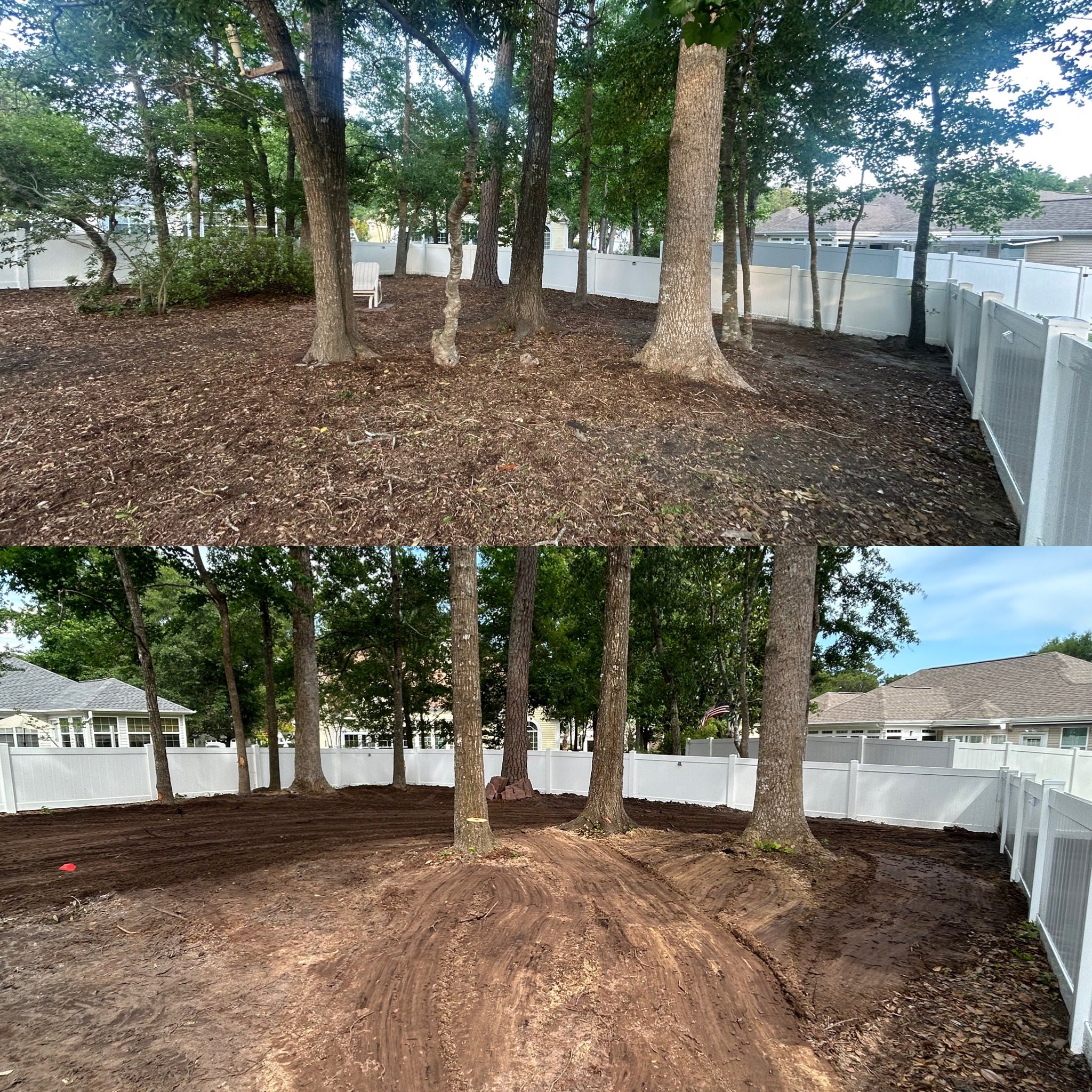 Removed 20 trees, trimmed 20 trees, added soil and installed high end St. Augutine in Little River,SC 29566