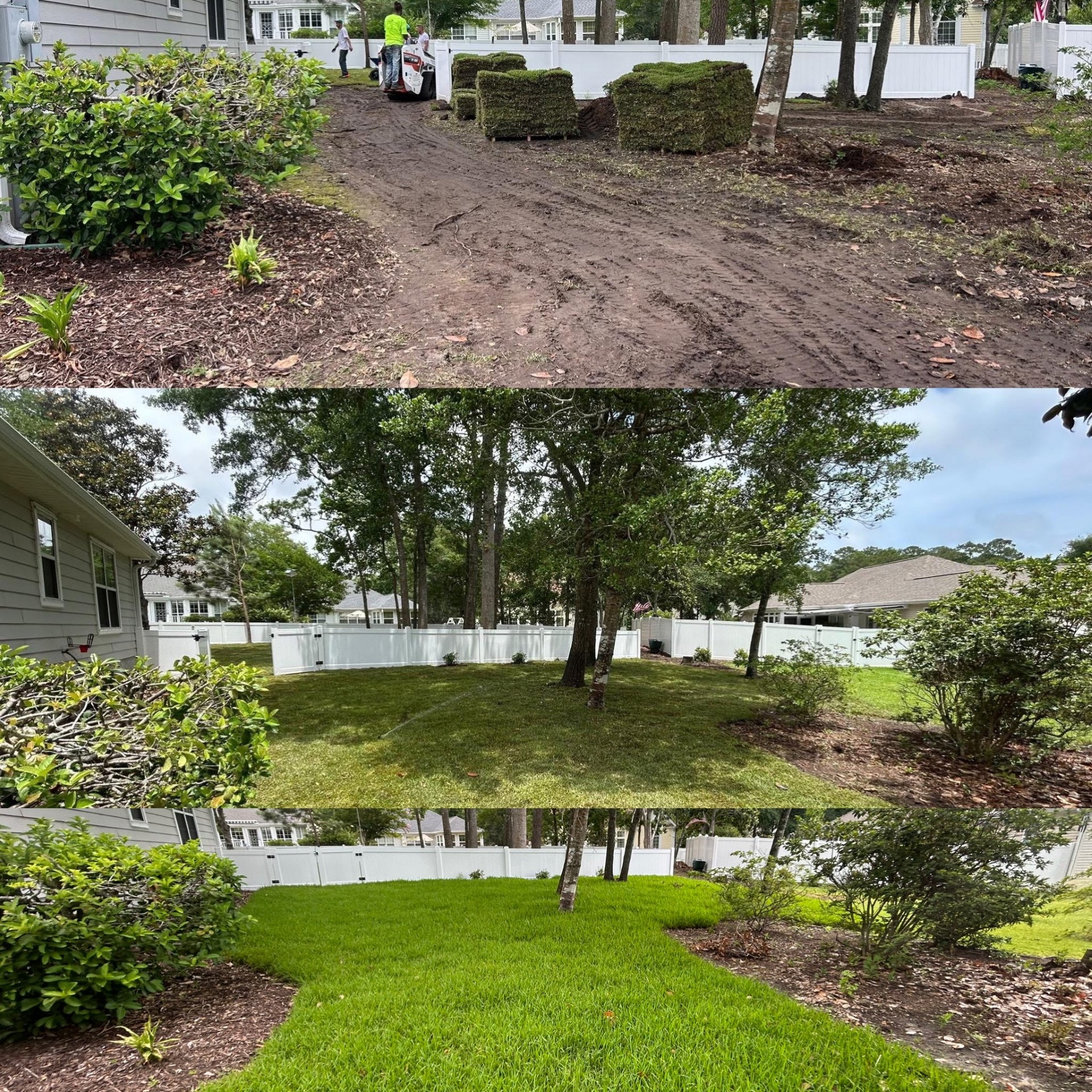 Removed 20 trees, trimmed 20 trees, added soil and installed high end St. Augutine in Little River,SC 29566
