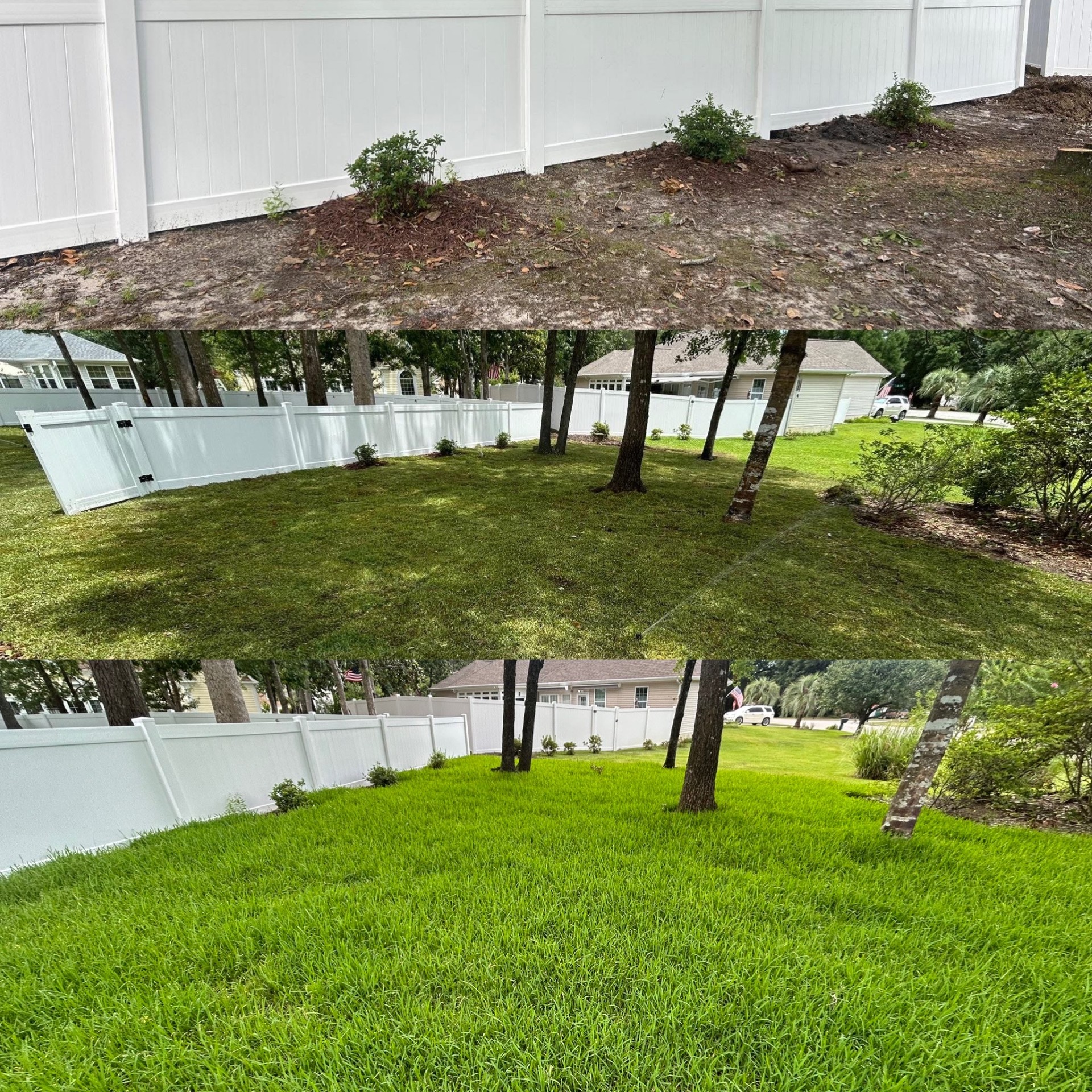 Removed 20 trees, trimmed 20 trees, added soil and installed high end St. Augutine in Little River,SC 29566