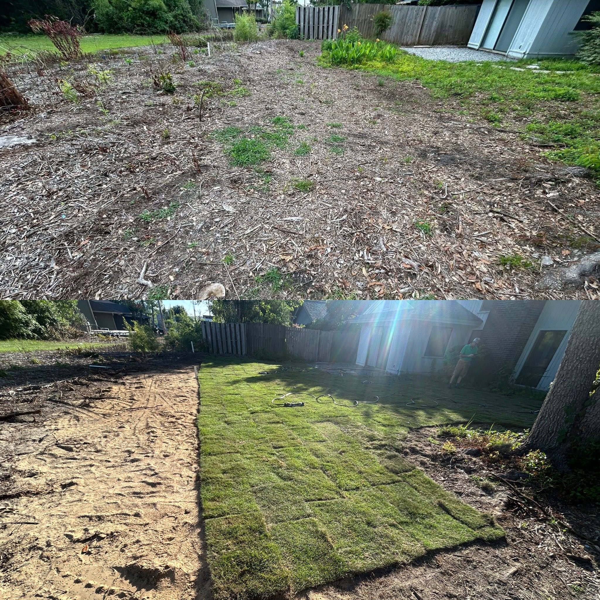 Removed brush,mounds, and more and regraded with Zoysia sod