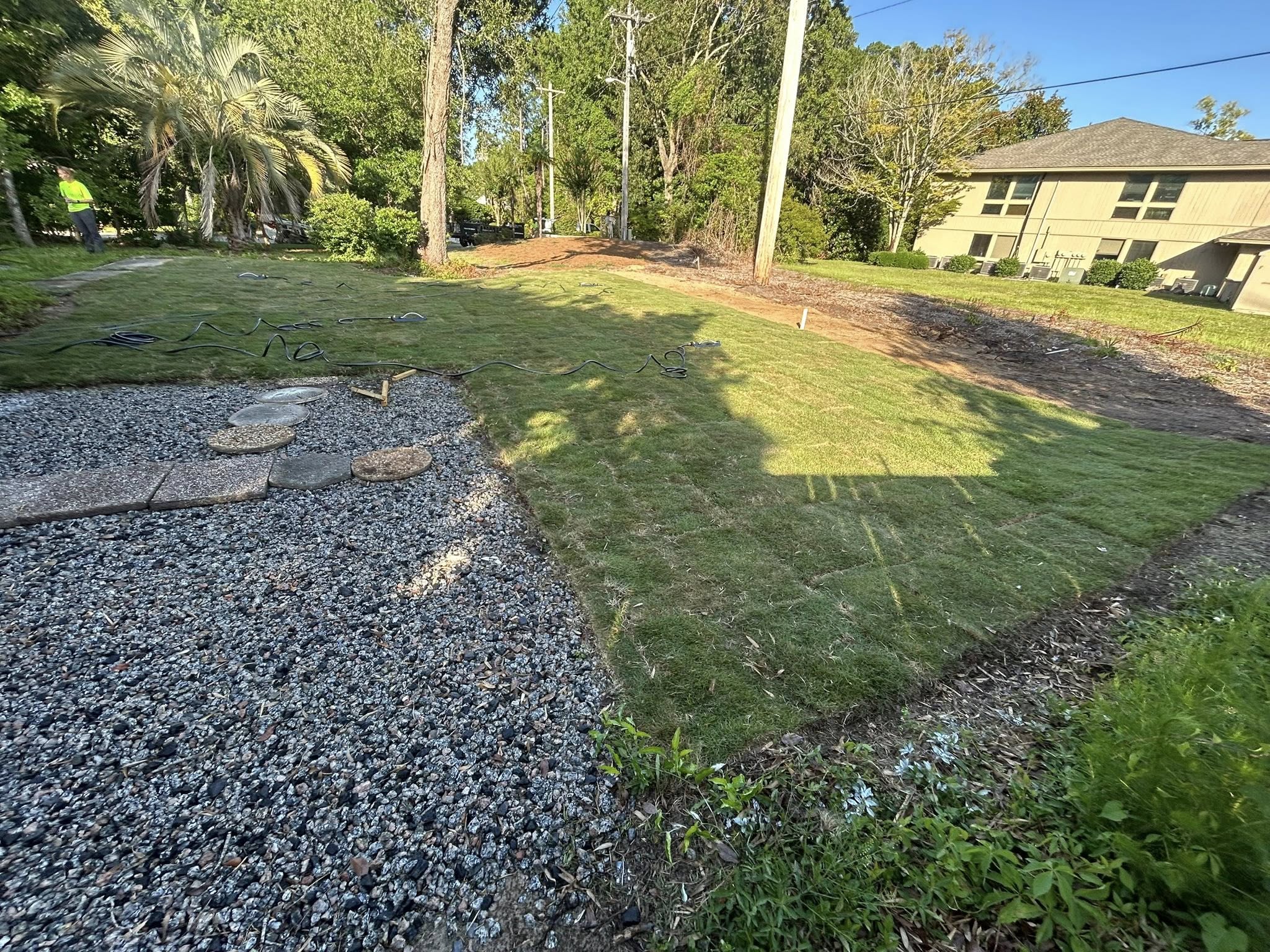 Removed brush,mounds, and more and regraded with Zoysia sod