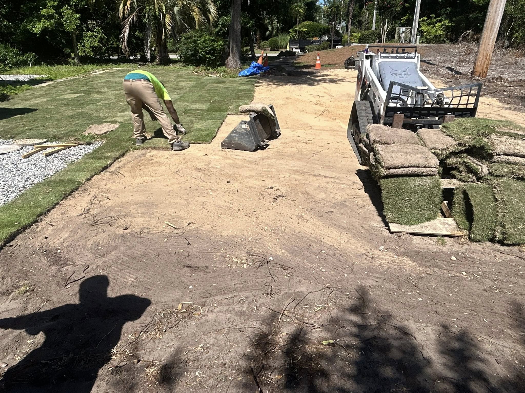 Removed brush,mounds, and more and regraded with Zoysia sod