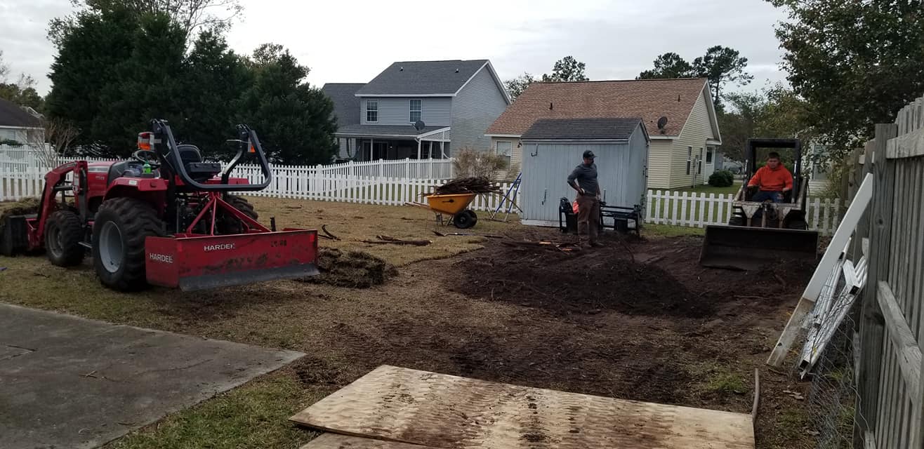 removed trees stump ground graded and put sod down