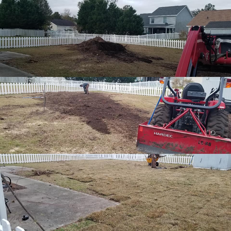 removed trees stump ground graded and put sod down