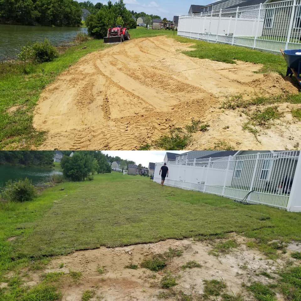 Fixed wash outs in the hill and installed sod Longs, SC 29568
